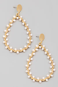 Beaded Twisted Teardrop Earrings - IVORY