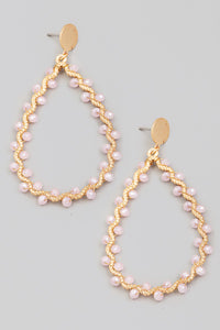 Beaded Twisted Teardrop Earrings - LIGHT PINK