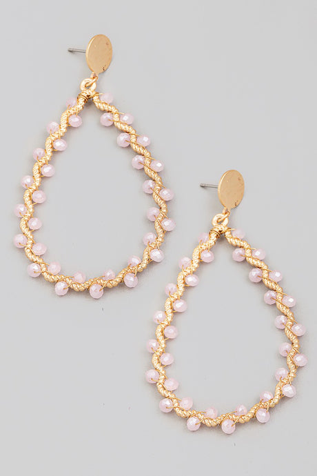 Beaded Twisted Teardrop Earrings - LIGHT PINK