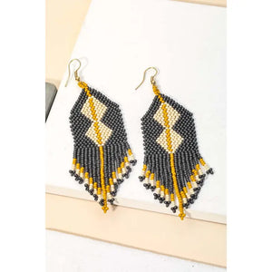 BOHO Beaded Fringe Earrings - DK GREY