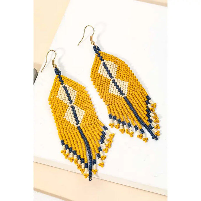 BOHO Beaded Fringe Earrings - MUSTARD