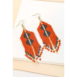 BOHO Beaded Fringe Earrings - RUST