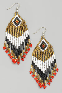 Multi Color Boho Beaded Fringe Earrings - GOLD | BLACK