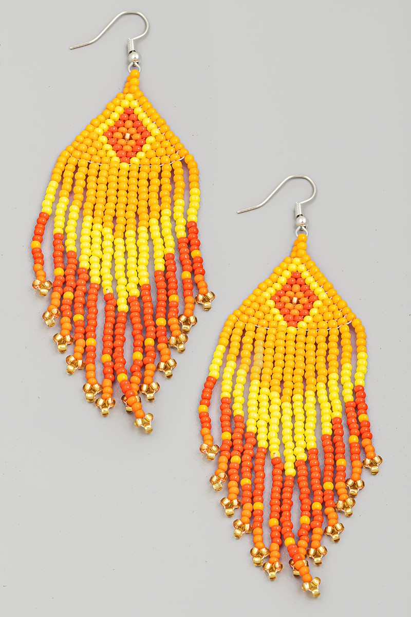 Multi Color Boho Beaded Fringe Earrings - ORANGE