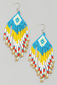 Multi Color Boho Beaded Fringe Earrings - TURQ