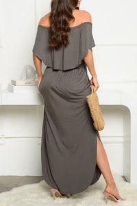 Easily Off the Shoulder Maxi Dress - Charcoal