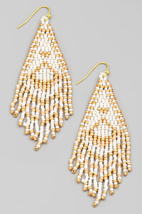 Beaded Triangle Fringe Earrings - IVORY