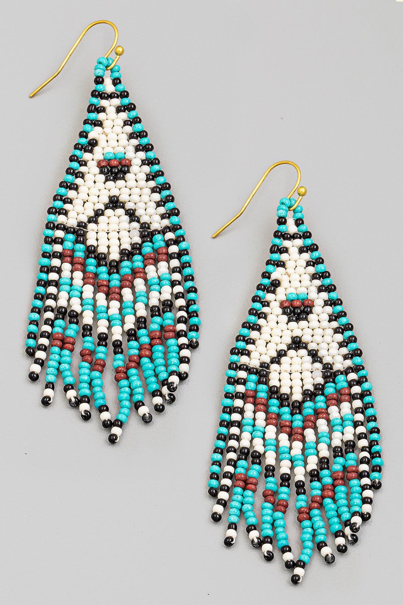 Beaded Triangle Fringe Earrings - TURQ | BLACK