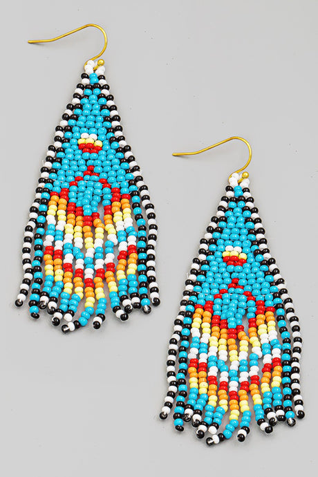 Beaded Triangle Fringe Earrings - MUTI