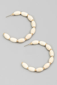 Wood Bead Hoop Earrings - IVORY