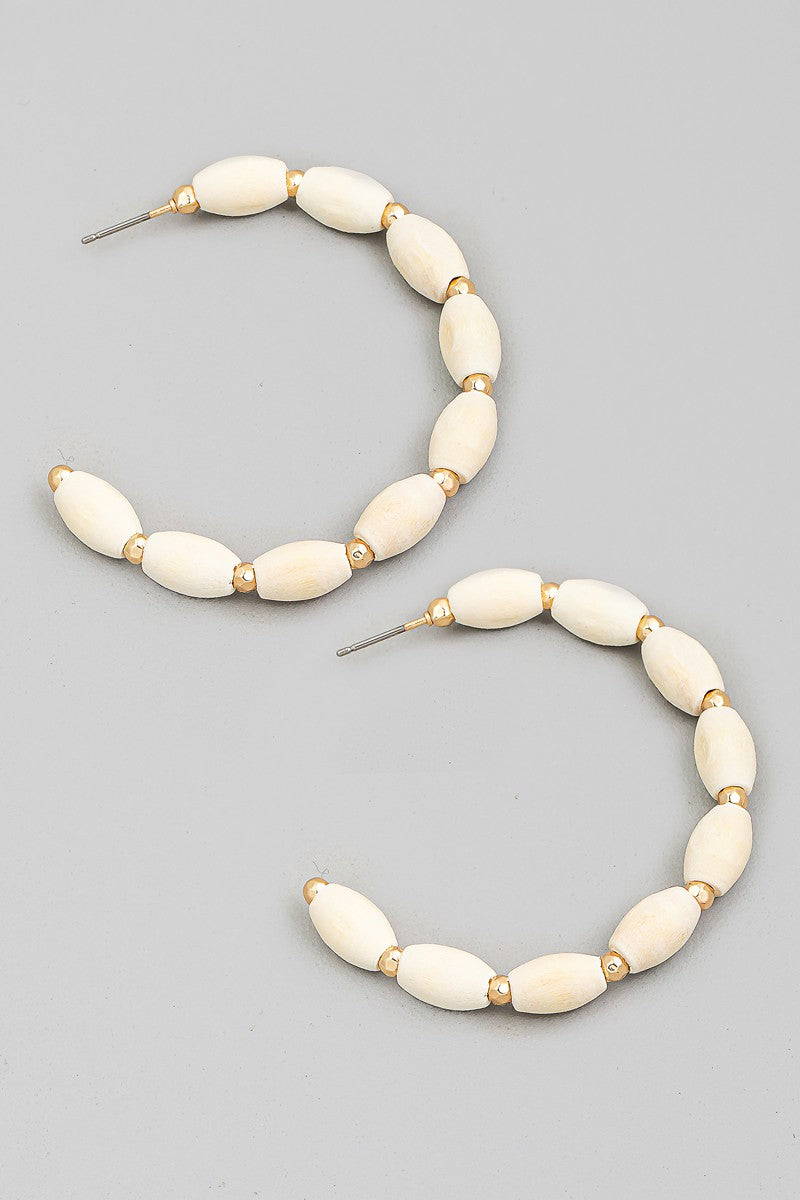 Wood Bead Hoop Earrings - IVORY