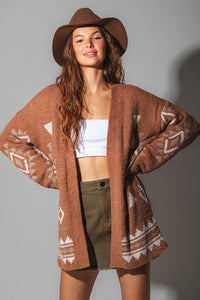 Southwestern Print Cozy Cardigan - Camel