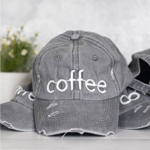 Coffee Distressed Grey Dad Cap