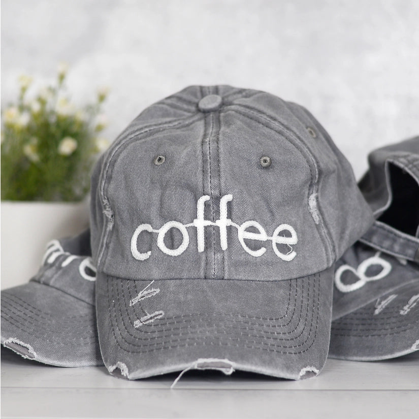 Coffee Distressed Grey Dad Cap