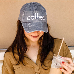 Coffee Distressed Grey Dad Cap