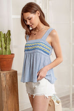 Sophia Embroidered Tank Top-Light Blue