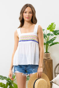 Sophia Embroidered Tank Top-White