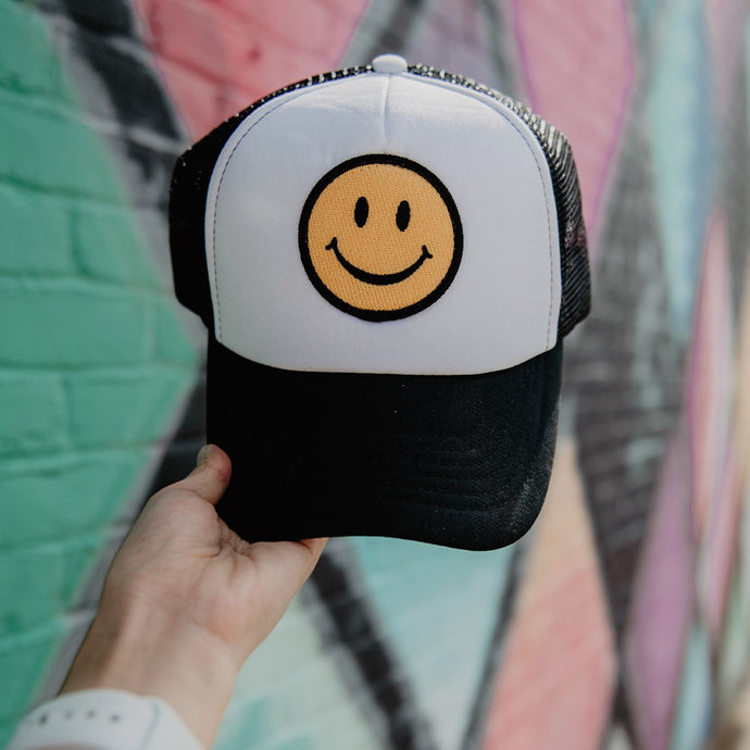 Smiley Face Truckers Cap - Black | White