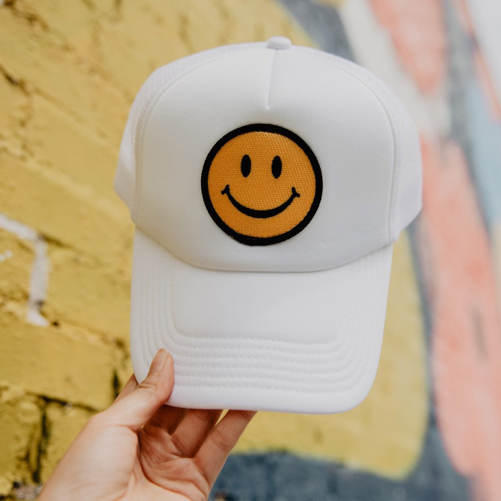 Smiley Face Truckers Cap - White