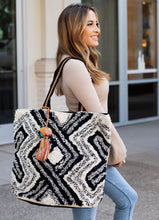 Along For The Ride Woven Tote-Black/Cream