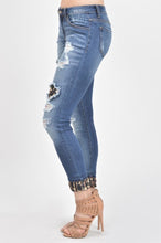 Kan Can Mid Rise Leopard Patch Ankle Skinny