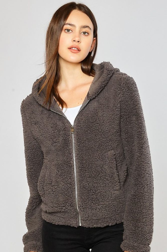 Charcoal Sherpa Zip Up Hoodie