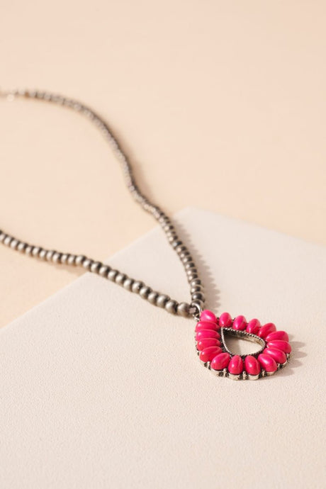 Western Stone Pendant Necklace-Hot Pink